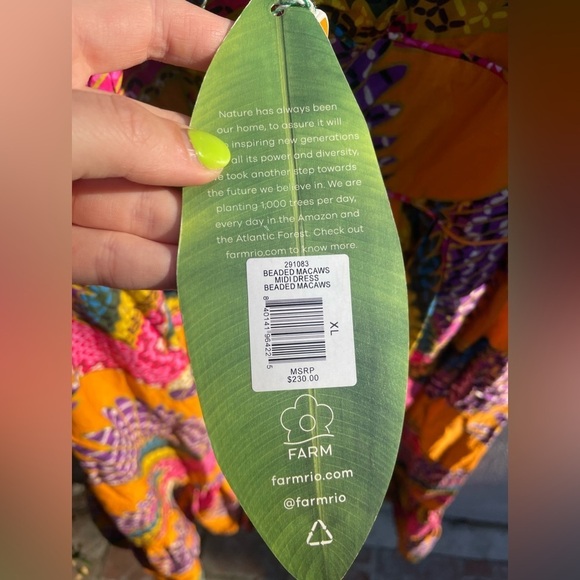 NWT FARM RIO Beaded Macaws Puff Sleeve Midi Dress Size XL - Picture 7 of 9